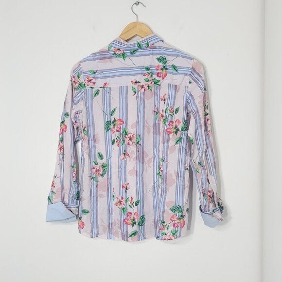 Milano Multicolor Striped & Floral Long Sleeve Button-Down Shirt Lightweight 36 - Picture 3 of 12